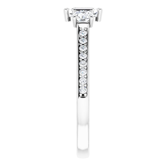 1.06 tcw Emerald Diamond D/VVS2+ Sculptural Three Stone Engagement Ring in 14KW | ViewE 1.06 tcw Emerald Diamond D/VVS2+ Sculptural Three Stone Engagement Ring in 14KW | ViewE