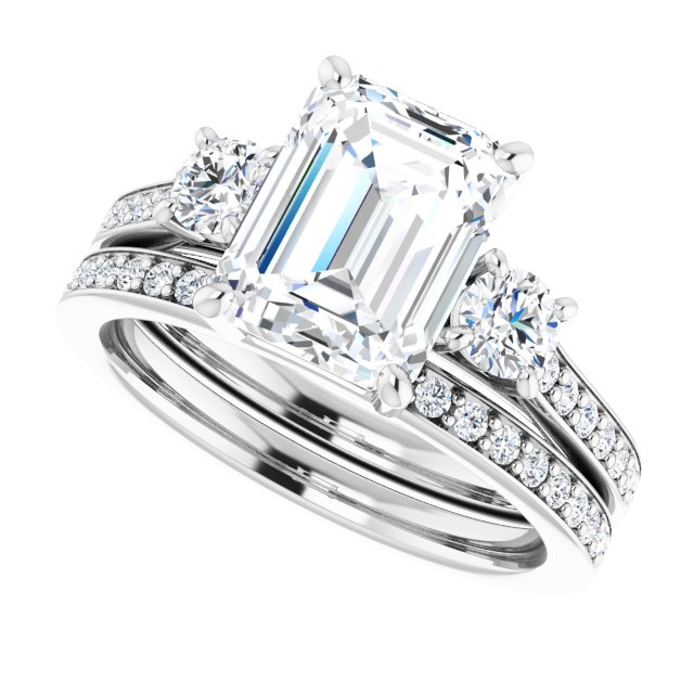 2.98 tcw Emerald Diamond EF/VS1+ Sculptural Three Stone Engagement Ring in PLAT | AllComponents_View5
