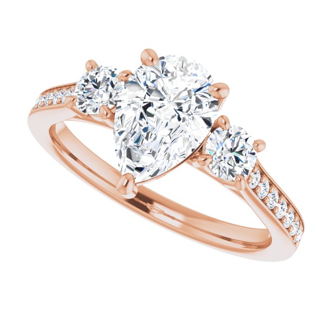 1.98 tcw Pear Diamond GH/VS2+ Sculptural Three Stone Engagement Ring in 14KR | View5 1.98 tcw Pear Diamond GH/VS2+ Sculptural Three Stone Engagement Ring in 14KR | View5