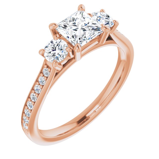 1.28 tcw Square Diamond EF/VS1+ Sculptural Three Stone Engagement Ring in 18KR | ViewA