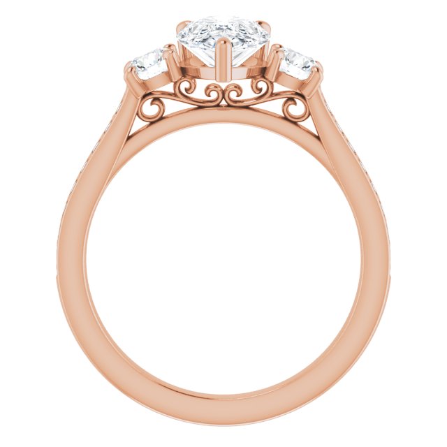 1.98 tcw Pear Diamond GH/VS2+ Sculptural Three Stone Engagement Ring in 14KR | ViewB_4 1.98 tcw Pear Diamond GH/VS2+ Sculptural Three Stone Engagement Ring in 14KR | ViewB_4