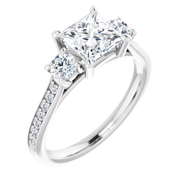 1.78 tcw Square Diamond D/VVS2+ Sculptural Three Stone Engagement Ring in 14KW | ViewA