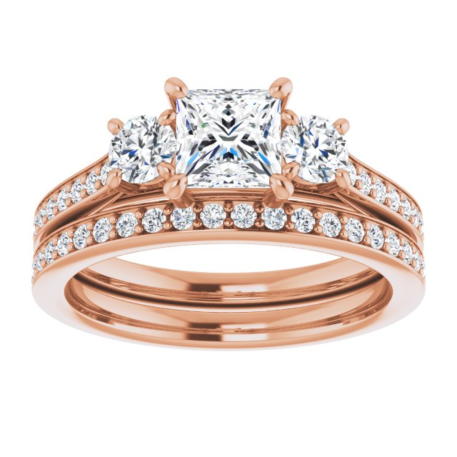 1.28 tcw Square Diamond EF/VS1+ Sculptural Three Stone Engagement Ring in 18KR | AllComponents_ViewS