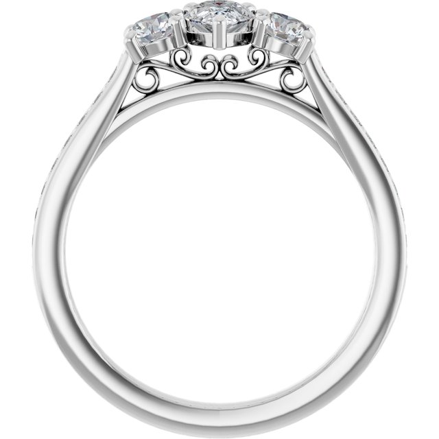 0.91 tcw Pear Diamond GH/VS2+ Sculptural Three Stone Engagement Ring in 18KW | ViewB_4 0.91 tcw Pear Diamond GH/VS2+ Sculptural Three Stone Engagement Ring in 18KW | ViewB_4