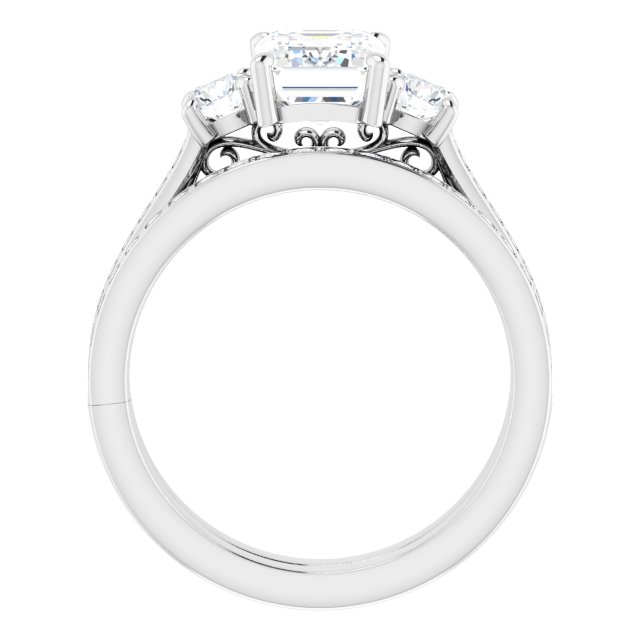 2.23 tcw Emerald Moissanite DEF/VVS Sculptural Three Stone Engagement Ring in PLAT | AllComponents_ViewB_4