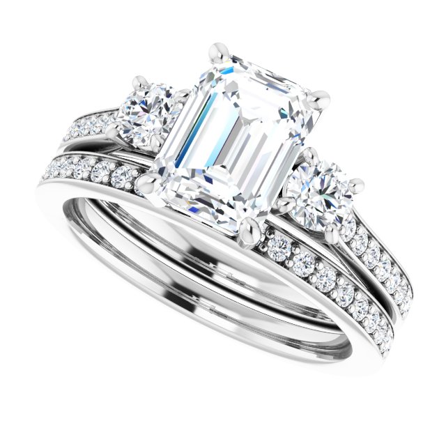 2.23 tcw Emerald Moissanite DEF/VVS Sculptural Three Stone Engagement Ring in PLAT | AllComponents_View5
