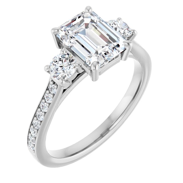 2.23 tcw Emerald Moissanite DEF/VVS Sculptural Three Stone Engagement Ring in PLAT | ViewA