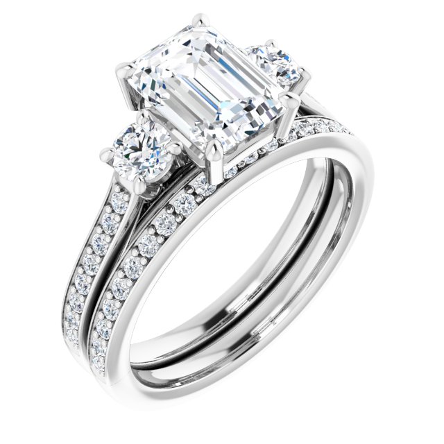 2.23 tcw Emerald Moissanite DEF/VVS Sculptural Three Stone Engagement Ring in PLAT | AllComponents_ViewA