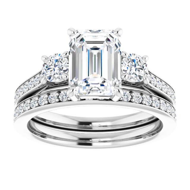 2.23 tcw Emerald Moissanite DEF/VVS Sculptural Three Stone Engagement Ring in PLAT | AllComponents_ViewS