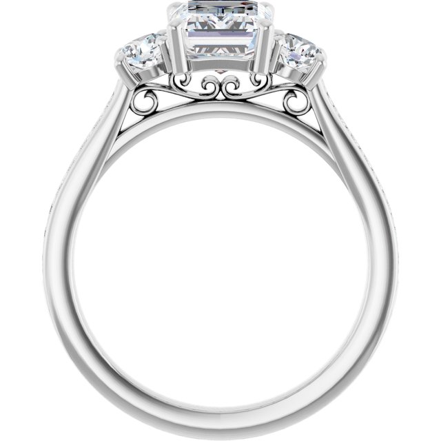 2.23 tcw Emerald Moissanite DEF/VVS Sculptural Three Stone Engagement Ring in PLAT | ViewB_4