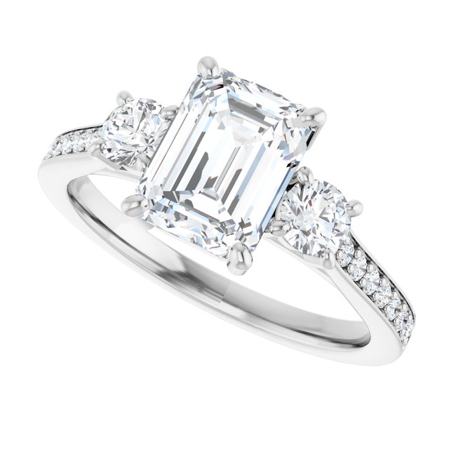 2.23 tcw Emerald Moissanite DEF/VVS Sculptural Three Stone Engagement Ring in PLAT | View5