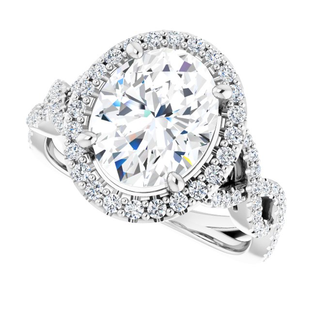 3.48 Tcw Oval Lab-Grown GH/VS2+ Sculptural Halo Engagement Ring in 14KW | View5 3.48 Tcw Oval Lab-Grown GH/VS2+ Sculptural Halo Engagement Ring in 14KW | View5