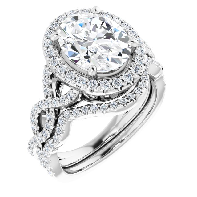 3.48 Tcw Oval Lab-Grown GH/VS2+ Sculptural Halo Engagement Ring in 14KW | AllComponents_ViewA 3.48 Tcw Oval Lab-Grown GH/VS2+ Sculptural Halo Engagement Ring in 14KW | AllComponents_ViewA