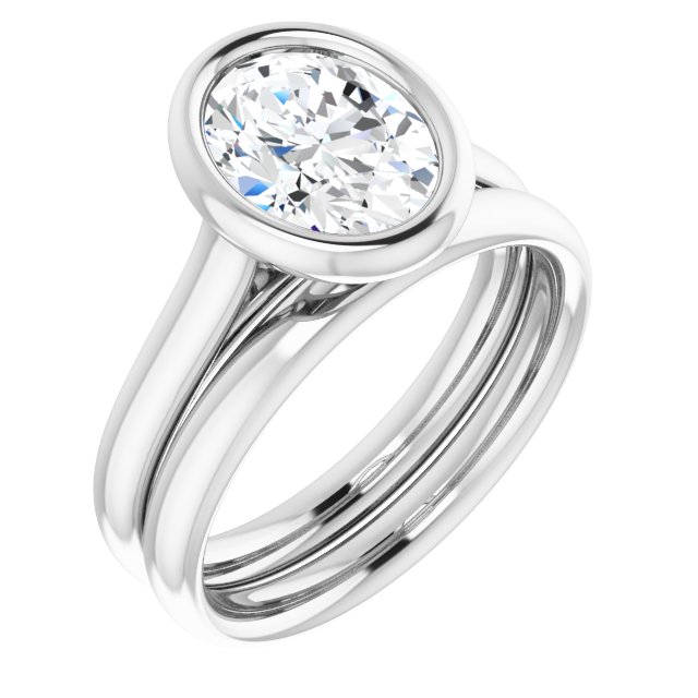 2.10 carat Oval Moissanite DEF/VVS Bezel Solitaire Engagement Ring in 14KW | AllComponents_ViewA