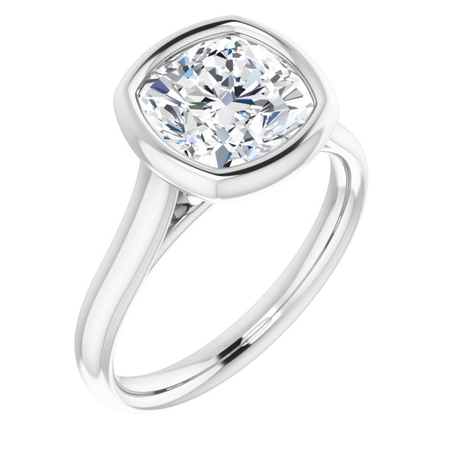 2.40 carat Cushion Moissanite DEF/VVS Bezel Solitaire Engagement Ring in 14KW | ViewA 2.40 carat Cushion Moissanite DEF/VVS Bezel Solitaire Engagement Ring in 14KW | ViewA