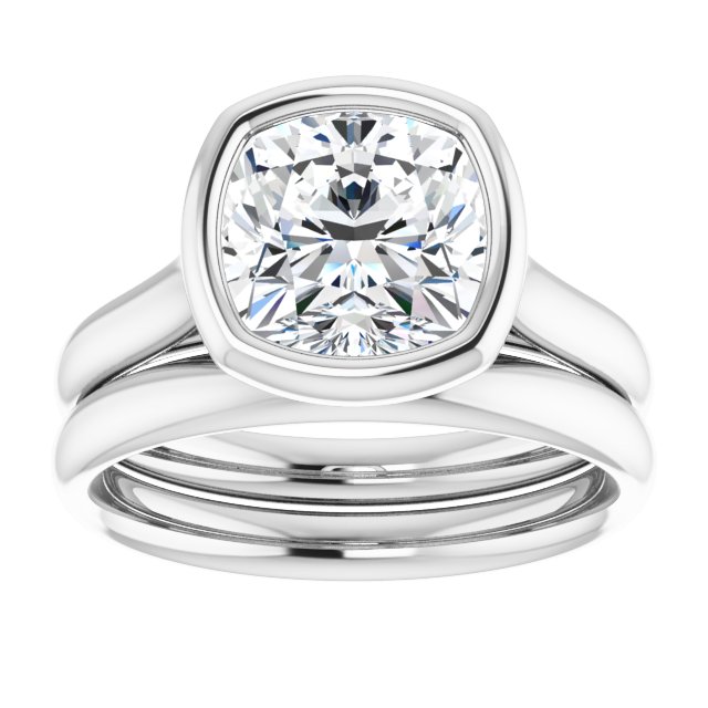 2.40 carat Cushion Moissanite DEF/VVS Bezel Solitaire Engagement Ring in 14KW | AllComponents_ViewS 2.40 carat Cushion Moissanite DEF/VVS Bezel Solitaire Engagement Ring in 14KW | AllComponents_ViewS