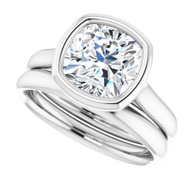2.40 carat Cushion Moissanite DEF/VVS Bezel Solitaire Engagement Ring in 14KW | AllComponents_View5 2.40 carat Cushion Moissanite DEF/VVS Bezel Solitaire Engagement Ring in 14KW | AllComponents_View5