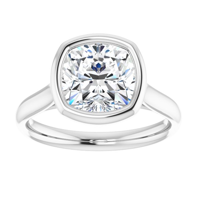 2.40 carat Cushion Moissanite DEF/VVS Bezel Solitaire Engagement Ring in 14KW | ViewS 2.40 carat Cushion Moissanite DEF/VVS Bezel Solitaire Engagement Ring in 14KW | ViewS