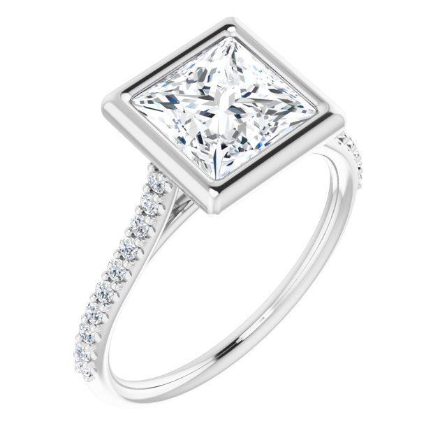 2.30 Square Moissanite DEF/VVS Bezel Sidestone Engagement Ring in 14KW | ViewA