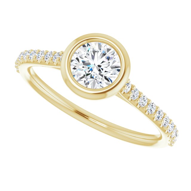 0.70 Round Diamond D/VVS2+ Bezel Sidestone Engagement Ring in 18KY | View5 0.70 Round Diamond D/VVS2+ Bezel Sidestone Engagement Ring in 18KY | View5