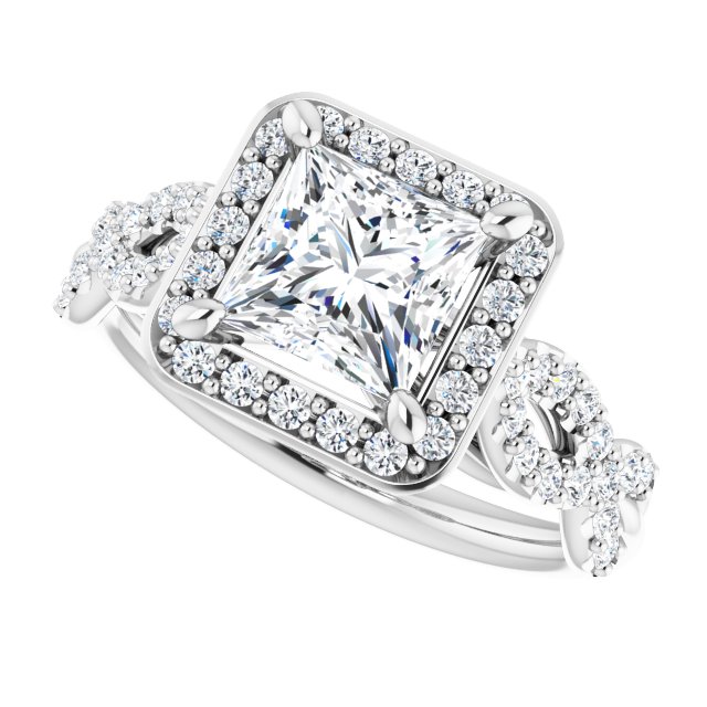 1.78 Tcw Square Moissanite DEF/VVS Infinity Halo Engagement Ring in 14KW | View5
