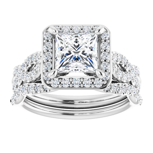 1.78 Tcw Square Moissanite DEF/VVS Infinity Halo Engagement Ring in 14KW | AllComponents_ViewS