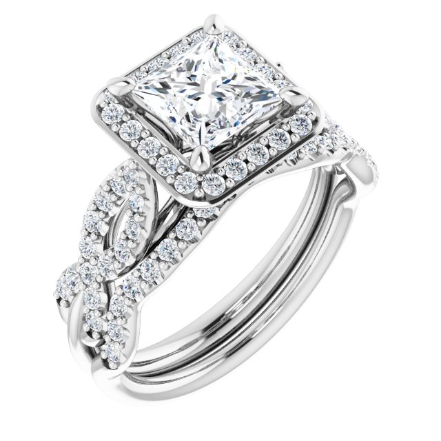 1.78 Tcw Square Moissanite DEF/VVS Infinity Halo Engagement Ring in 14KW | AllComponents_ViewA