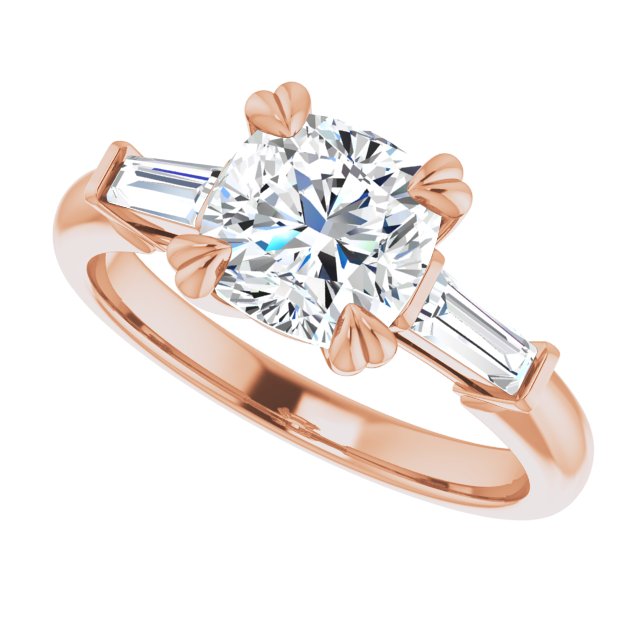 2.06 tcw Cushion Moissanite DEF/VVS Classic Three Stone Engagement Ring in 14KR | View5 2.06 tcw Cushion Moissanite DEF/VVS Classic Three Stone Engagement Ring in 14KR | View5
