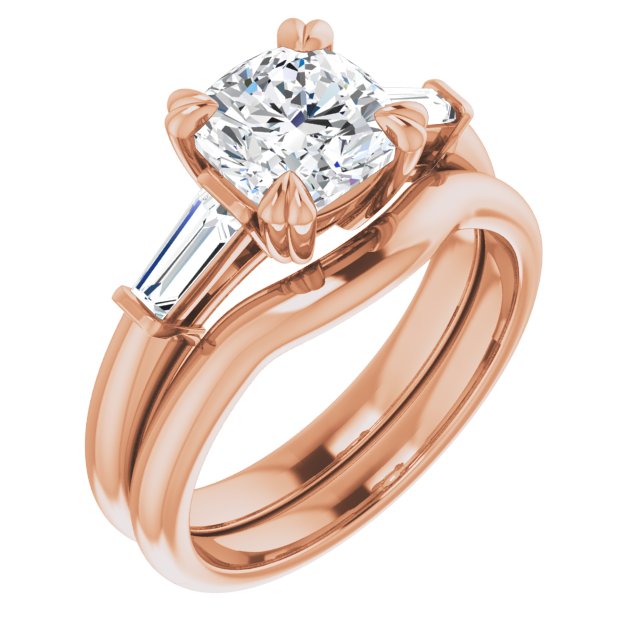 2.06 tcw Cushion Moissanite DEF/VVS Classic Three Stone Engagement Ring in 14KR | AllComponents_ViewA 2.06 tcw Cushion Moissanite DEF/VVS Classic Three Stone Engagement Ring in 14KR | AllComponents_ViewA