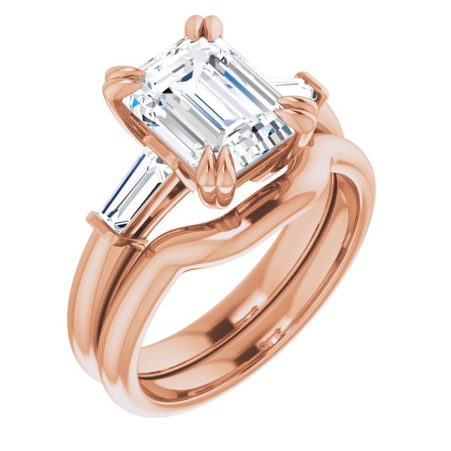 2.88 tcw Emerald Diamond EF/VS1+ Classic Three Stone Engagement Ring in 14KR | AllComponents_ViewA 2.88 tcw Emerald Diamond EF/VS1+ Classic Three Stone Engagement Ring in 14KR | AllComponents_ViewA