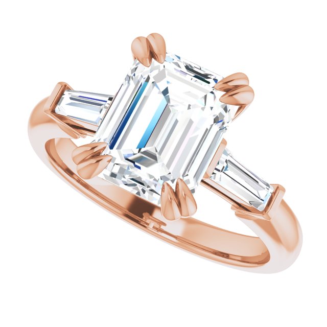 2.88 tcw Emerald Diamond EF/VS1+ Classic Three Stone Engagement Ring in 14KR | View5 2.88 tcw Emerald Diamond EF/VS1+ Classic Three Stone Engagement Ring in 14KR | View5