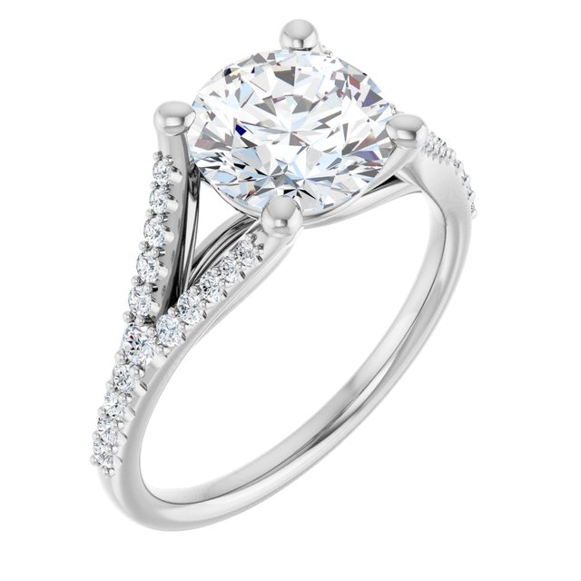 2.28 Round Moissanite DEF/VVS Cathedral Sidestone Engagement Ring in PLAT | ViewA