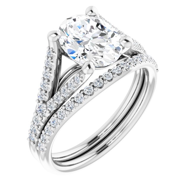 2.38 Oval Moissanite DEF/VVS Cathedral Sidestone Engagement Ring in 14KW | AllComponents_ViewA 2.38 Oval Moissanite DEF/VVS Cathedral Sidestone Engagement Ring in 14KW | AllComponents_ViewA