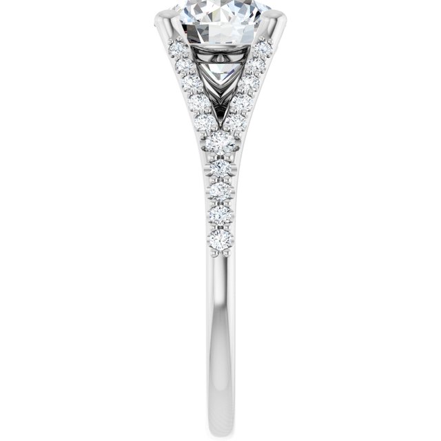 2.28 Round Moissanite DEF/VVS Cathedral Sidestone Engagement Ring in PLAT | ViewE