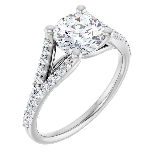 1.48 Round Lab-Grown GH/VS2+ Cathedral Sidestone Engagement Ring in 14KW | ViewA 1.48 Round Lab-Grown GH/VS2+ Cathedral Sidestone Engagement Ring in 14KW | ViewA
