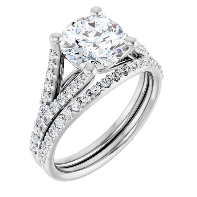 2.28 Round Moissanite DEF/VVS Cathedral Sidestone Engagement Ring in PLAT | AllComponents_ViewA