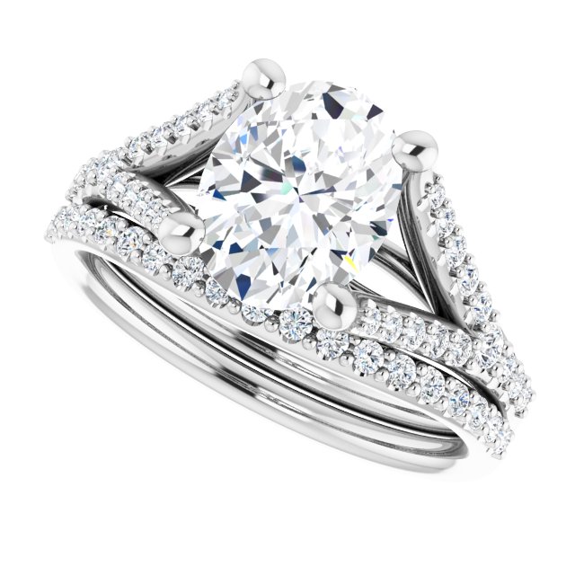 2.38 Oval Moissanite DEF/VVS Cathedral Sidestone Engagement Ring in 14KW | AllComponents_View5 2.38 Oval Moissanite DEF/VVS Cathedral Sidestone Engagement Ring in 14KW | AllComponents_View5