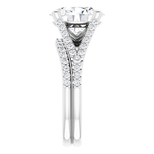 4.52 Oval Moissanite DEF/VVS Cathedral Sidestone Engagement Ring in 14KW | AllComponents_ViewE 4.52 Oval Moissanite DEF/VVS Cathedral Sidestone Engagement Ring in 14KW | AllComponents_ViewE