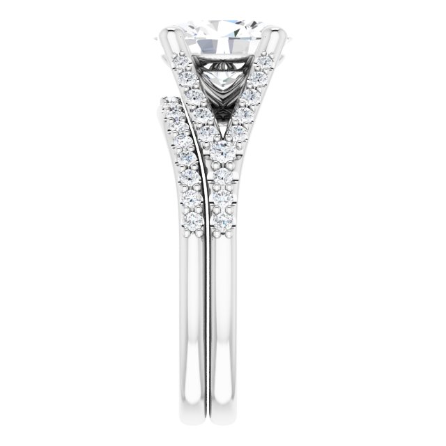 2.38 Oval Moissanite DEF/VVS Cathedral Sidestone Engagement Ring in 14KW | AllComponents_ViewE 2.38 Oval Moissanite DEF/VVS Cathedral Sidestone Engagement Ring in 14KW | AllComponents_ViewE