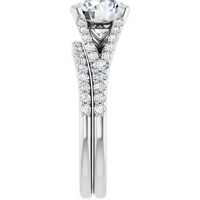 2.28 Round Moissanite DEF/VVS Cathedral Sidestone Engagement Ring in PLAT | AllComponents_ViewE