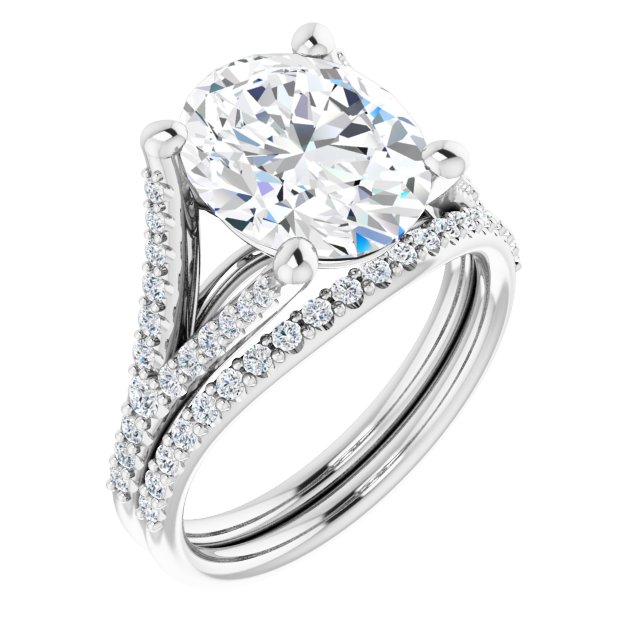 4.52 Oval Moissanite DEF/VVS Cathedral Sidestone Engagement Ring in 14KW | AllComponents_ViewA 4.52 Oval Moissanite DEF/VVS Cathedral Sidestone Engagement Ring in 14KW | AllComponents_ViewA