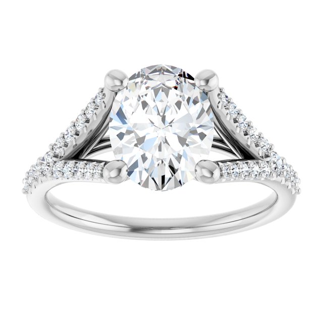 2.38 Oval Moissanite DEF/VVS Cathedral Sidestone Engagement Ring in 14KW | ViewS 2.38 Oval Moissanite DEF/VVS Cathedral Sidestone Engagement Ring in 14KW | ViewS