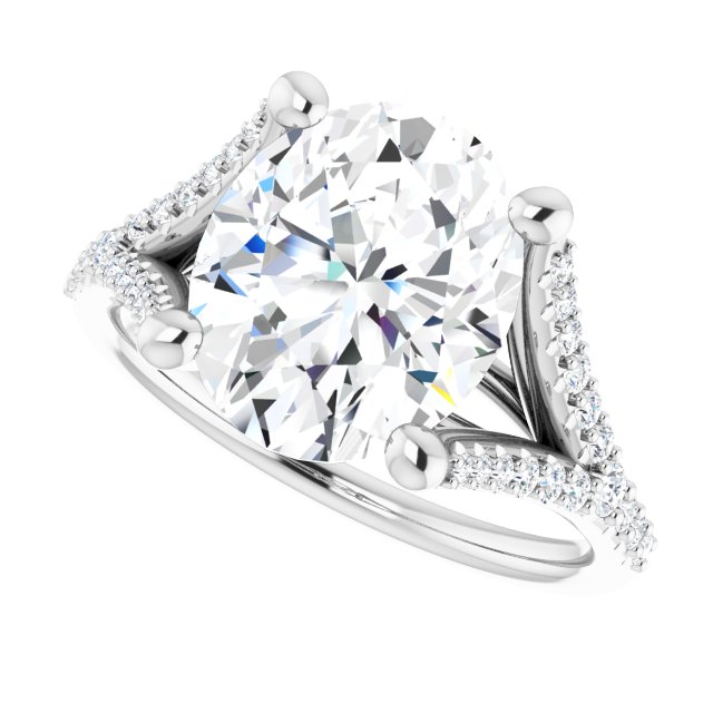 4.52 Oval Moissanite DEF/VVS Cathedral Sidestone Engagement Ring in 14KW | View5 4.52 Oval Moissanite DEF/VVS Cathedral Sidestone Engagement Ring in 14KW | View5