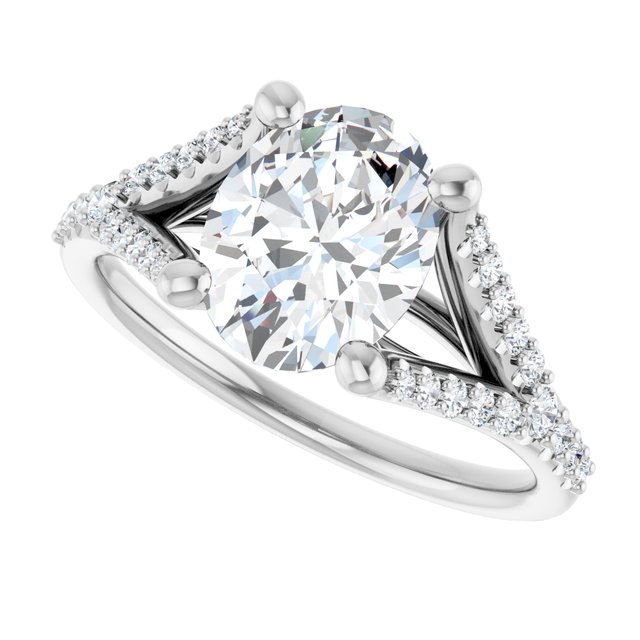 2.38 Oval Moissanite DEF/VVS Cathedral Sidestone Engagement Ring in 14KW | View5 2.38 Oval Moissanite DEF/VVS Cathedral Sidestone Engagement Ring in 14KW | View5