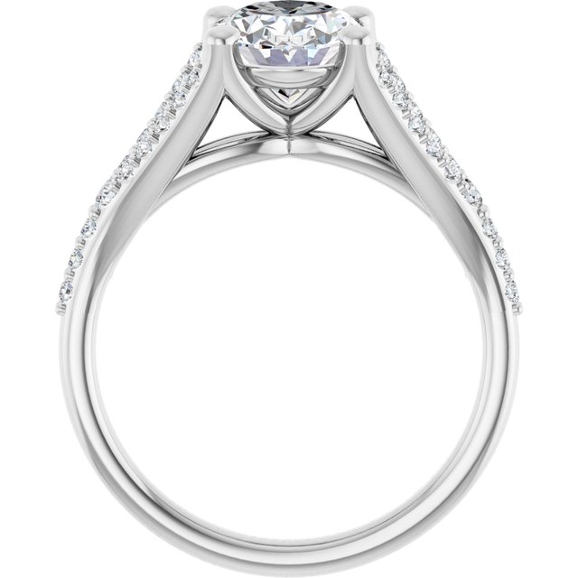 2.38 Oval Moissanite DEF/VVS Cathedral Sidestone Engagement Ring in 14KW | ViewB_4 2.38 Oval Moissanite DEF/VVS Cathedral Sidestone Engagement Ring in 14KW | ViewB_4