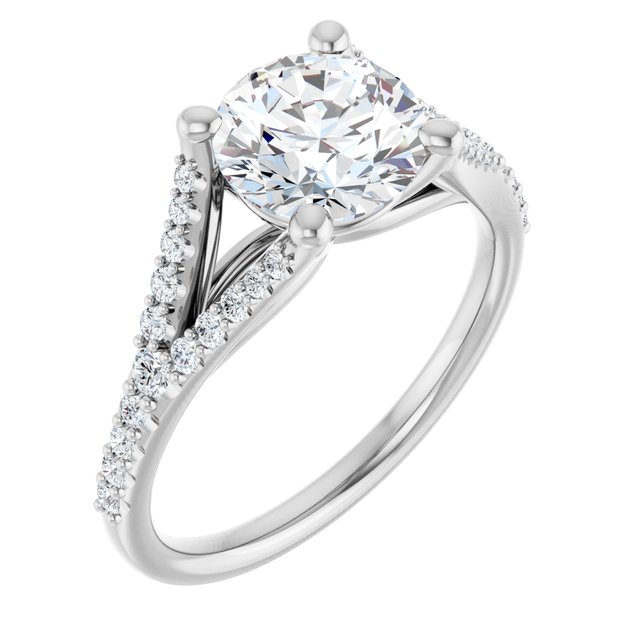 1.78 Round Moissanite DEF/VVS Cathedral Sidestone Engagement Ring in 14KW | ViewA