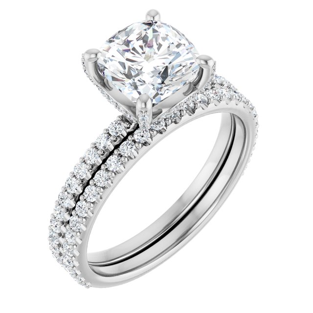 2.04 Tcw Cushion Moissanite DEF/VVS Classic Hidden Halo Engagement Ring in 14KW | AllComponents_ViewA 2.04 Tcw Cushion Moissanite DEF/VVS Classic Hidden Halo Engagement Ring in 14KW | AllComponents_ViewA
