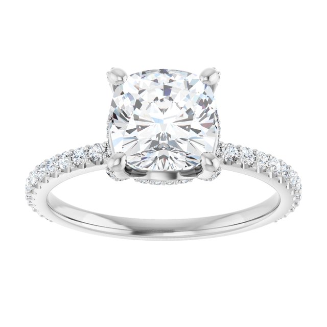 2.04 Tcw Cushion Moissanite DEF/VVS Classic Hidden Halo Engagement Ring in 14KW | ViewS 2.04 Tcw Cushion Moissanite DEF/VVS Classic Hidden Halo Engagement Ring in 14KW | ViewS