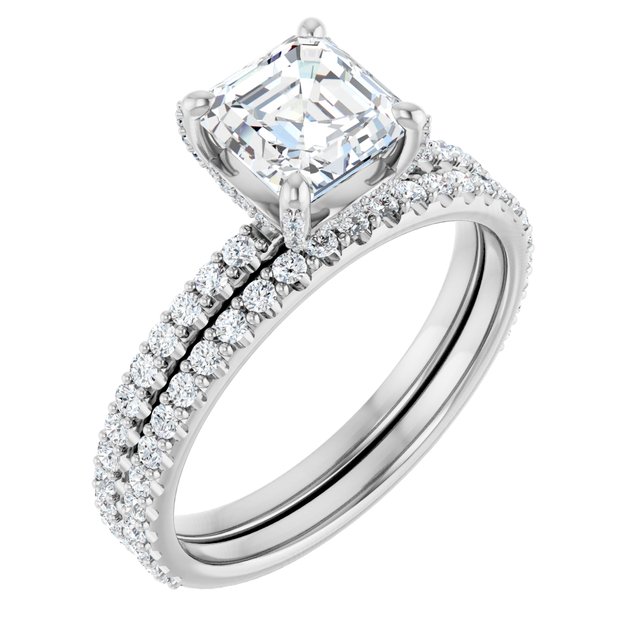 1.28 Tcw Asscher Moissanite DEF/VVS Classic Hidden Halo Engagement Ring in PLAT | AllComponents_ViewA 1.28 Tcw Asscher Moissanite DEF/VVS Classic Hidden Halo Engagement Ring in PLAT | AllComponents_ViewA