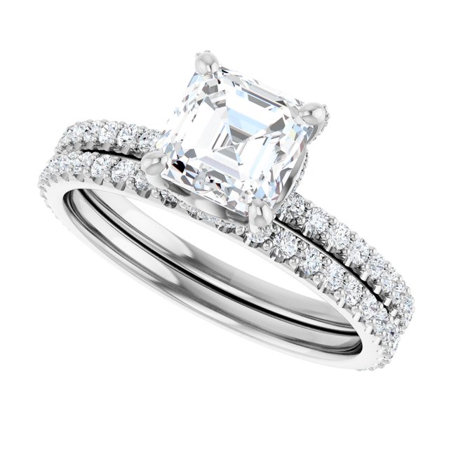 1.28 Tcw Asscher Moissanite DEF/VVS Classic Hidden Halo Engagement Ring in PLAT | AllComponents_View5 1.28 Tcw Asscher Moissanite DEF/VVS Classic Hidden Halo Engagement Ring in PLAT | AllComponents_View5